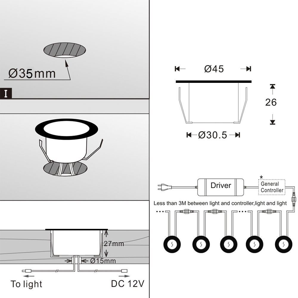 10pcs/lot Black WIFI App RF Remote Controller Timer 45mm 12V IP67 5pin RGBW Terrace LED Deck Stair Soffit Step Ingrond Up Lights