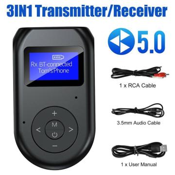 3 in1 Bluetooth 5.0 Transmitter Receiver LED Screen Wireless Audio 3.5mm Adapter AUX Music Sender for TV PC