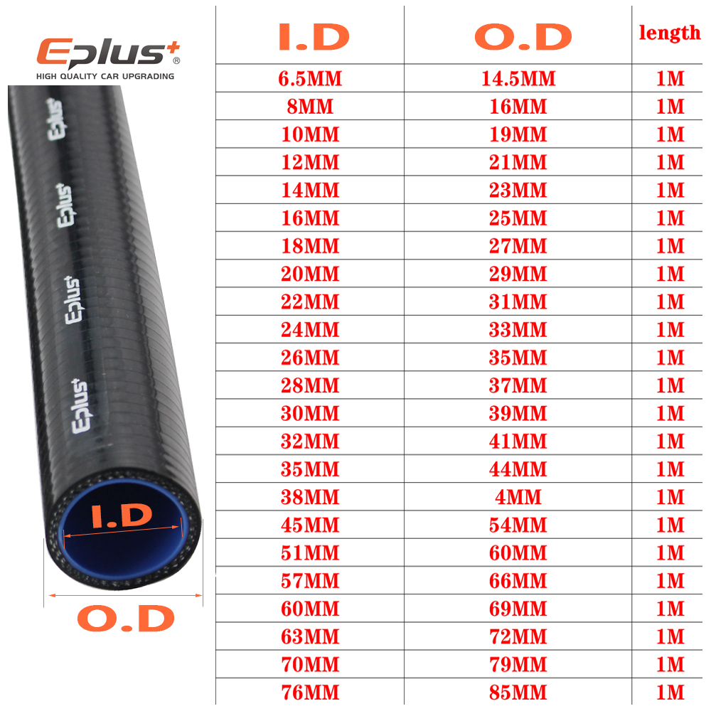 EPLUS ID 38mm OD 47MM Car Silicone Hose High Quality Radiator Intercooler Universal Braided Tube 1 Meter Red Blue Black