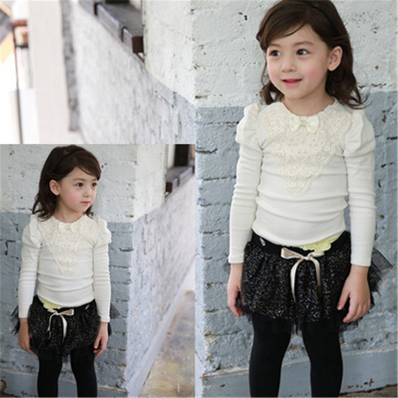 2018 Autumn Girls Blouse Shirts pearl bow Baby Girl School Blouses Cotton Shirt Blusas Kids Children Clothing 3-10Y AA3000