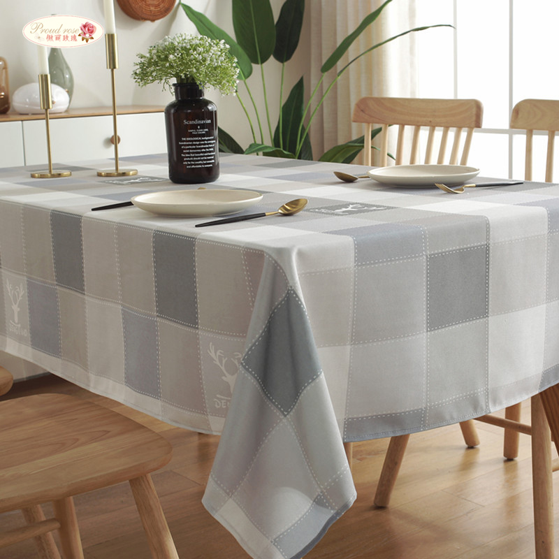 Proud Rose Tablecloth Waterproof Gray Grid Printed Tablecloth Cover Towel Table Cloth Rectangular Home Dining Table Cover Cloth