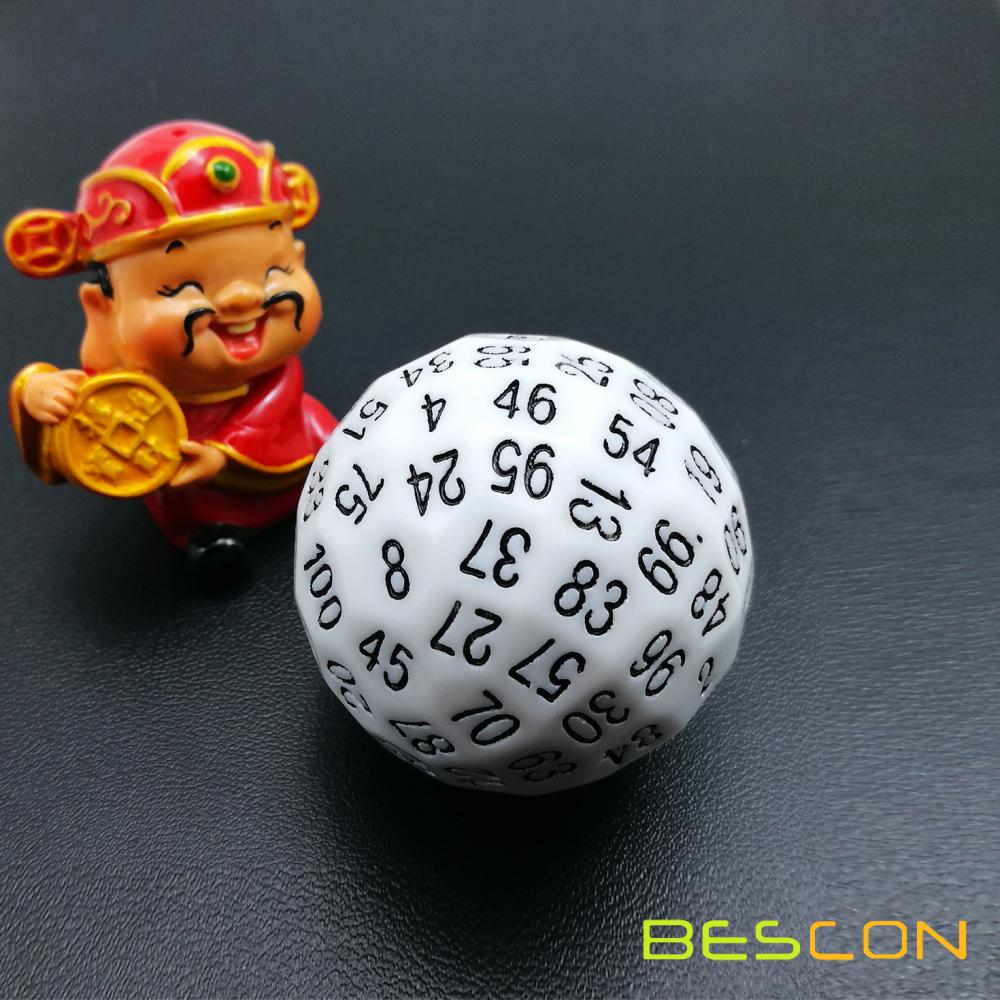 Bescon Polyhedral Dice 100 Sides Dice, D100 die, 100 Sided Cube, D100 Game Dice, 100-Sided Cube of White Color