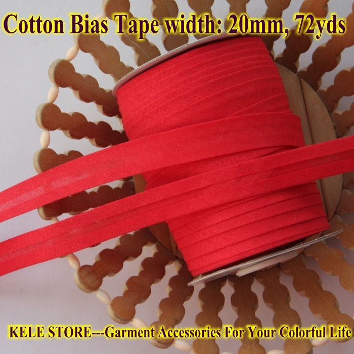 FREE SHIPPING 100% Cotton Bias tape, bias binding tape size:20mm, width:3/4",2cm, 72yds/lot col Red DIY sewing material handmade