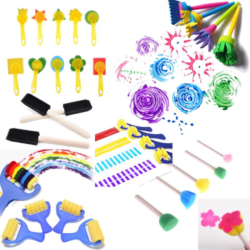 Hot Sale DIY Wooden Flower Sponge Painting Brushes For Kids Drawing Toys Kindergarten Early Educational Toy Stationery Supplies