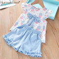 Humor Bear Girls Clothing Set 2020 Korean Summer New Ice Cream Bow Top T-shirt+Pants Kids Suit Toddler Baby Children's Clothes