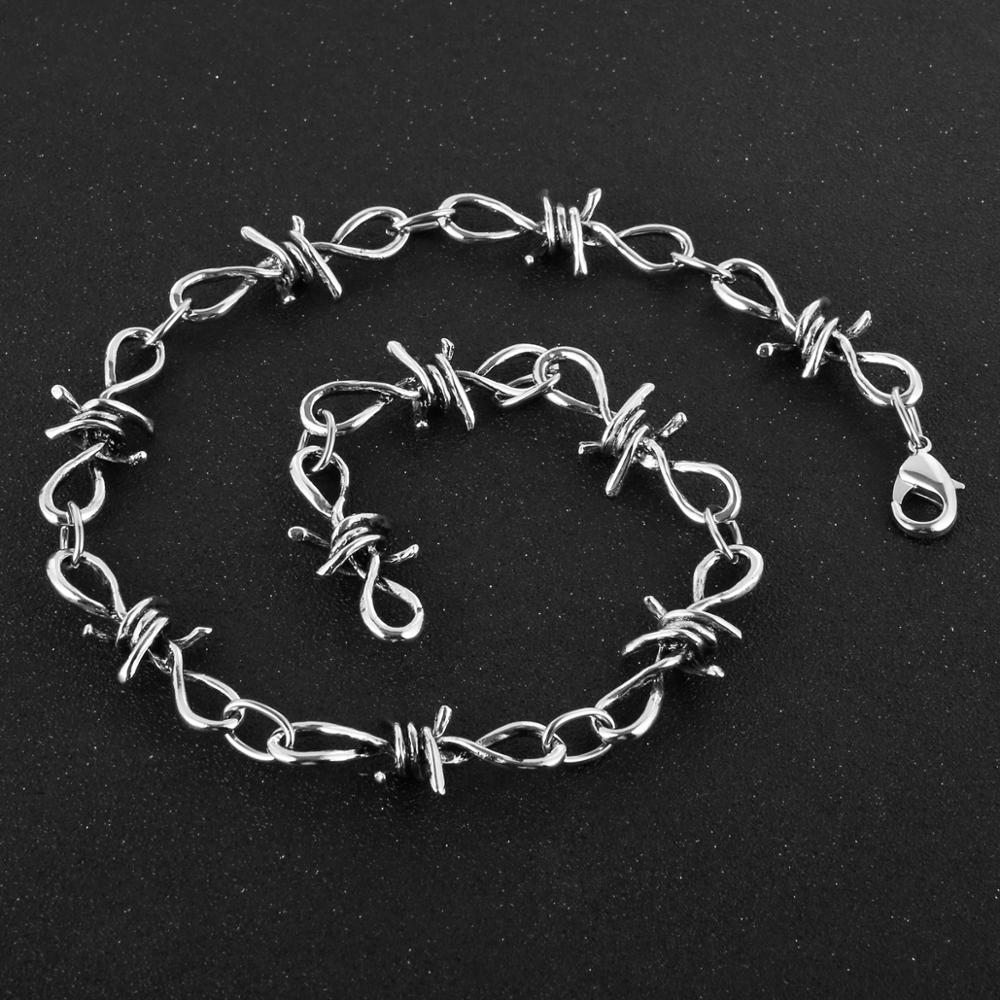 HZMAN Men's Punk Gothic Alloy Barbed Wire Necklace 20 Inch