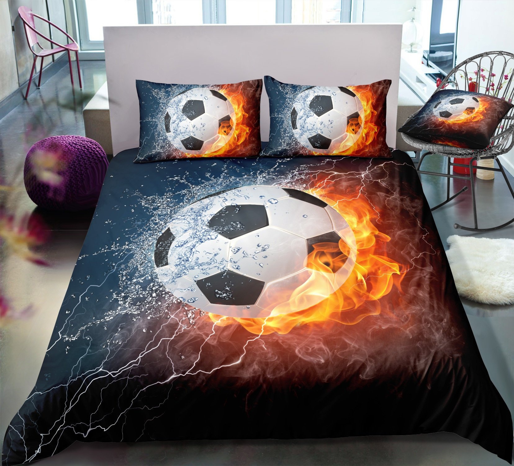 Soccer Duvet Cover Soccer Ball On Fire Bedding Football Duvet Cover Set Bedroom Lover Gift