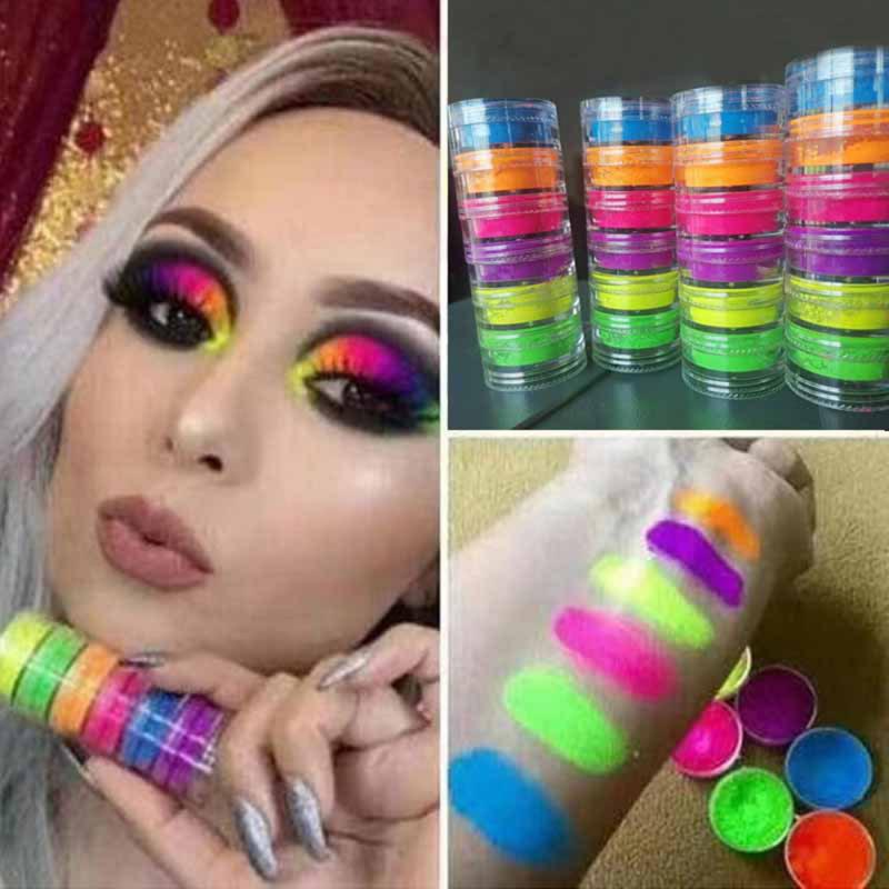 Nail-Glitter Highlighters Neon Pigment Uv-Gel-Nail-Decorations Fluorescent-Powder Dust Makeup Eyeshadow Luminous-Pigment 6pcs