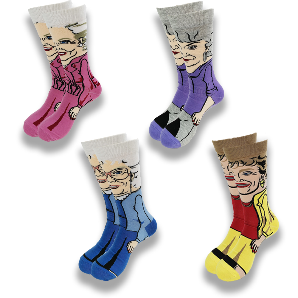 Cartoon character Golden Girls Socks Hip Hop Harajuku Anime Funny yellow socks Novelty Men Women Personalized Cotton men socks