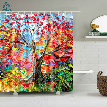 Leaf Leaves Trees Shower Curtains with 12 Hooks For Bathroom Decor Modern Landscape Bath Waterproof Curtain Gift