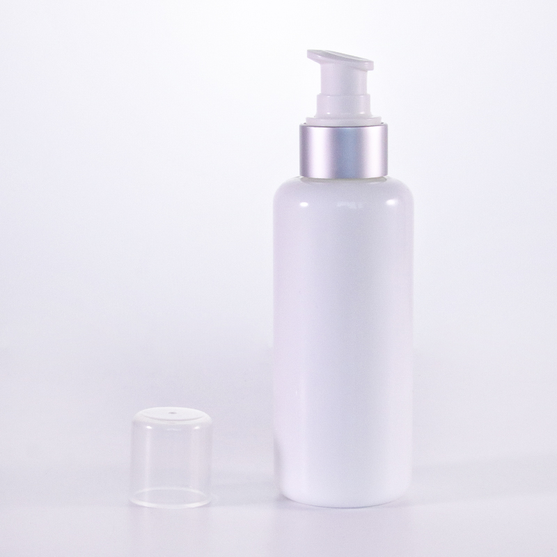 White Glass Lotion Bottle With Sliver Pump Jpg