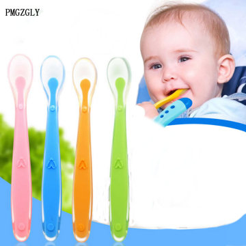 Baby Temperature Sensing Spoon and Fork, Safety Silicone Feeding Flatware Baby Feeder Utensils Feeding Spoon Tableware