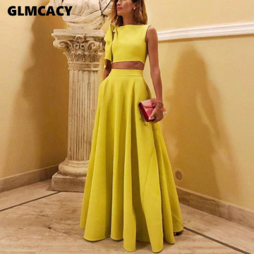 Women Streetwear O-neck Pullovers Flare Sleeve Women's Sets Elegant One-shoulder Short Tops and Floor-length Skirt Two Pieces