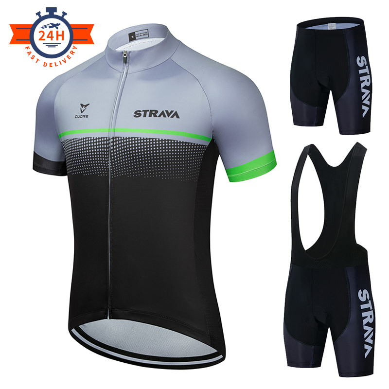New 2020 STRAVA Cycling Jersey Set Breathable Bicycle Clothing Riding Bike Clothes Short Sleeve Sports Cycling Set Ropa Ciclismo