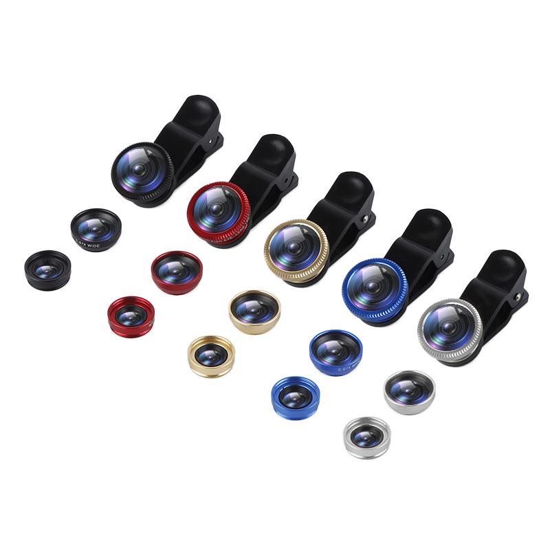 3-in-1 Fish Eye Lenses With Clip 0.67x For IPhone Samsung All Cell Phones Wide Angle Macro Fisheye Lens Camera Kits Mobile Phone