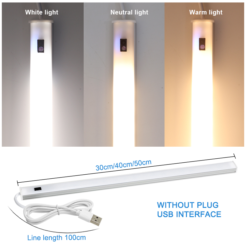 5V USB LED Under Cabinet Kitchen Lights 3 Colors 30/40/50cm Hand Sweep Sensor Lamp High Brightness Bedroom Wardrobe Lighting