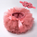 Baby girl tutu skirt 2pcs tulle lace bloomers diaper cover Newborn infant outfits Mauv headband flower set Baby mesh bloomer