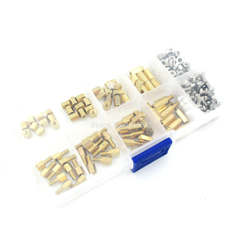200PCS M3 PCB Hex Male Female Thread Brass Spacer Standoffs/ Screw /Hex Nut Assortment Set Kit With Plastic Box M3*5mm - M3*10mm