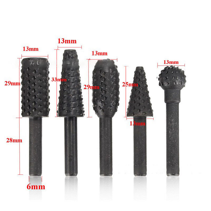 5pcs / 6pcs Rasp File Drill Bits Rasp Set Drill Grinder Drill Rasp For Woodworking Carving Tool 1/4" Round Shank Rotary Burr Set