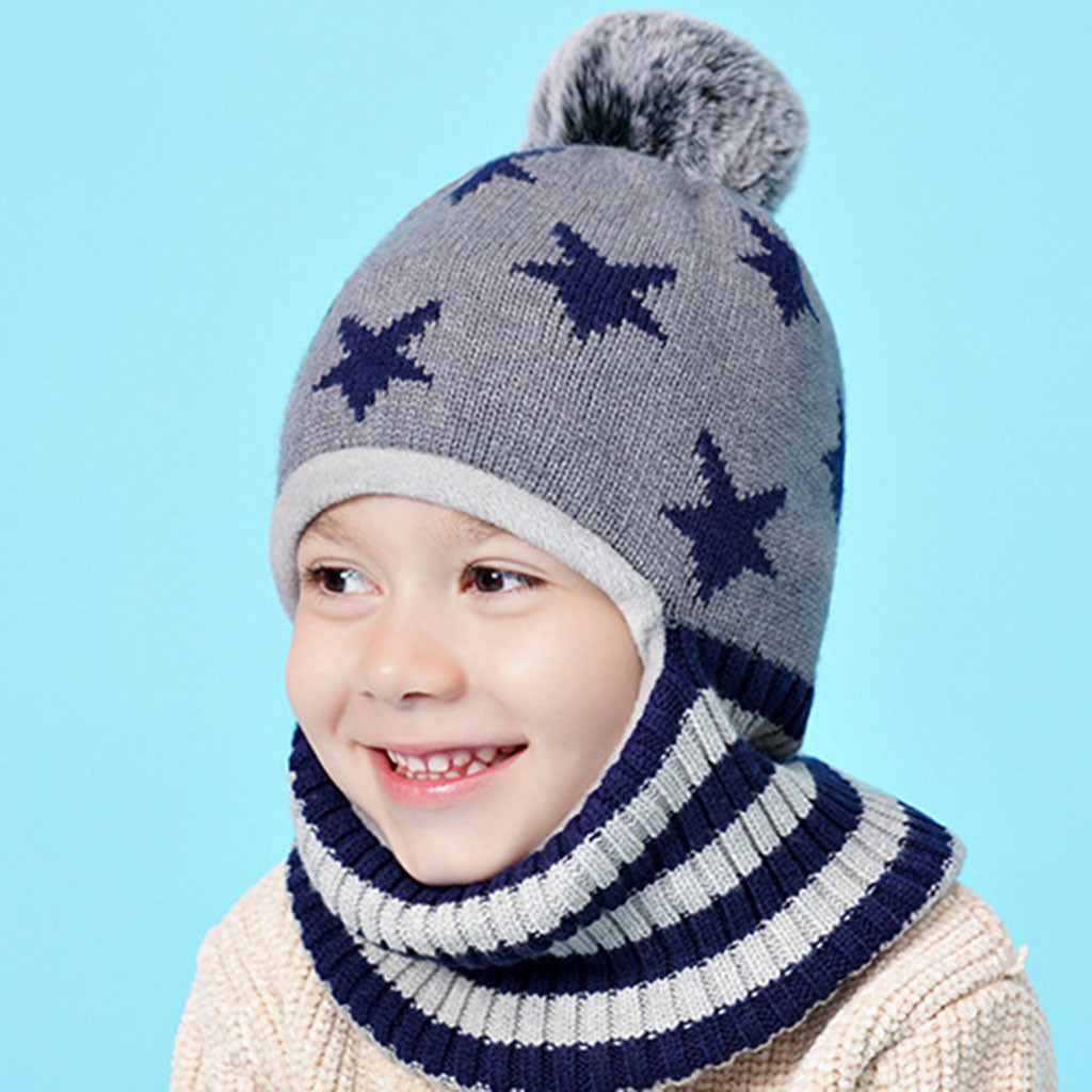 2PC Toddler Kids Baby Hat Boys Girl Pompon Hat Winter Keep Warm Cotton Knit Crochet Beanie Cap Scarf For 2-7 Years Kids Hats