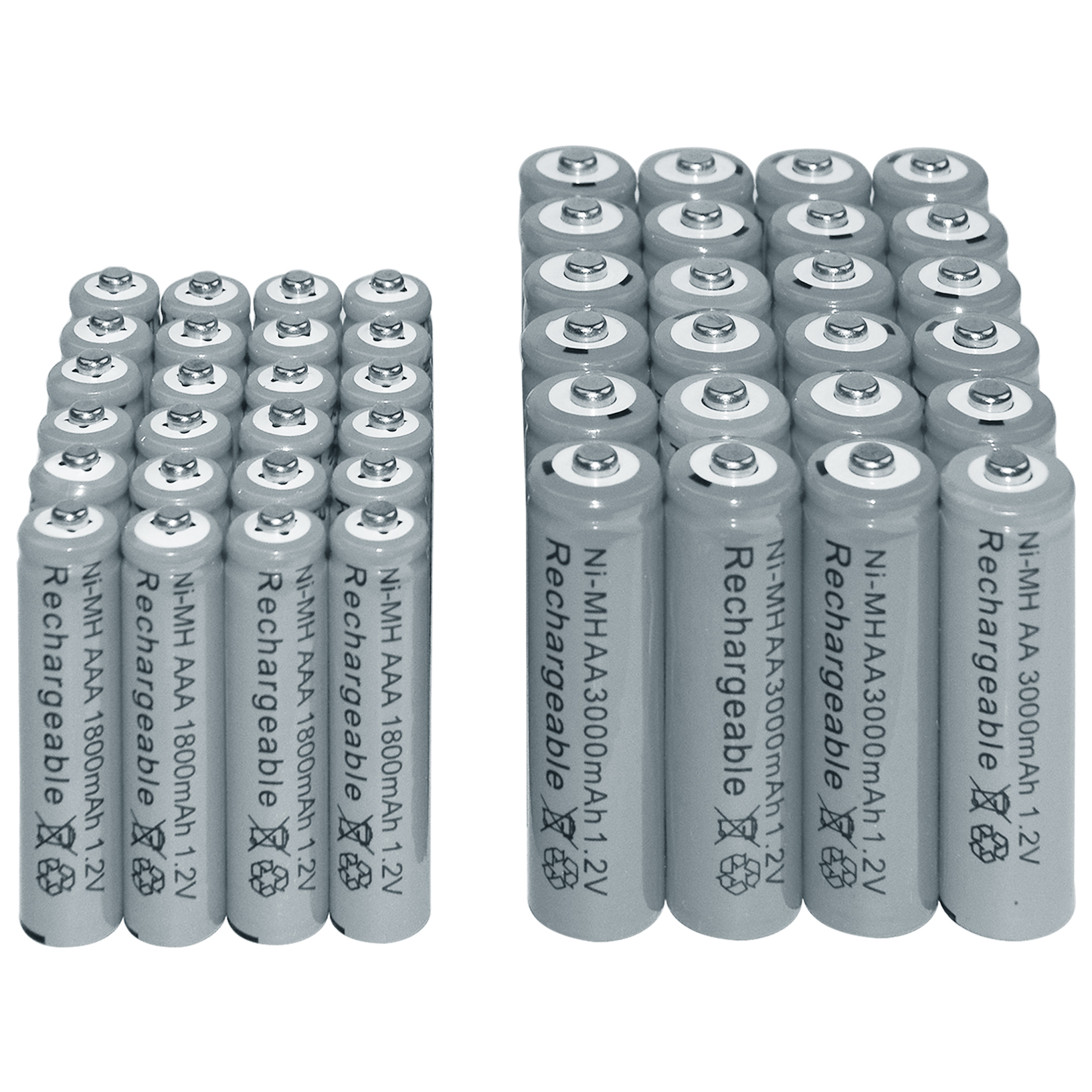 24pcs AAA 1800mAh + 24pcs AA 3000mAh 1.2V NI-MH grey Rechargeable Battery