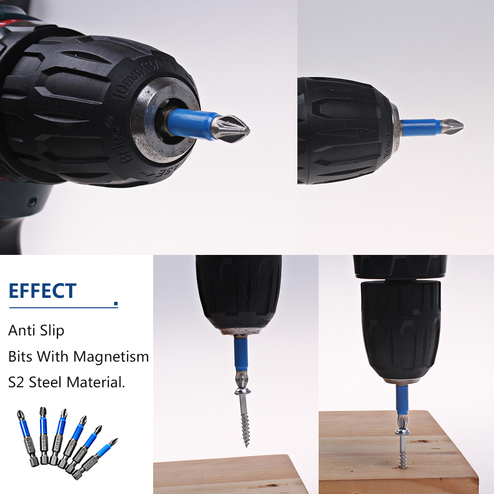 12Pcs Non-slip Screwdriver Bit Set 50mm PH1 PH2 PH3 PZ1 PZ2 PZ3 with Magnetic Screw Driver Bits Kit fit Electric Impact Drill