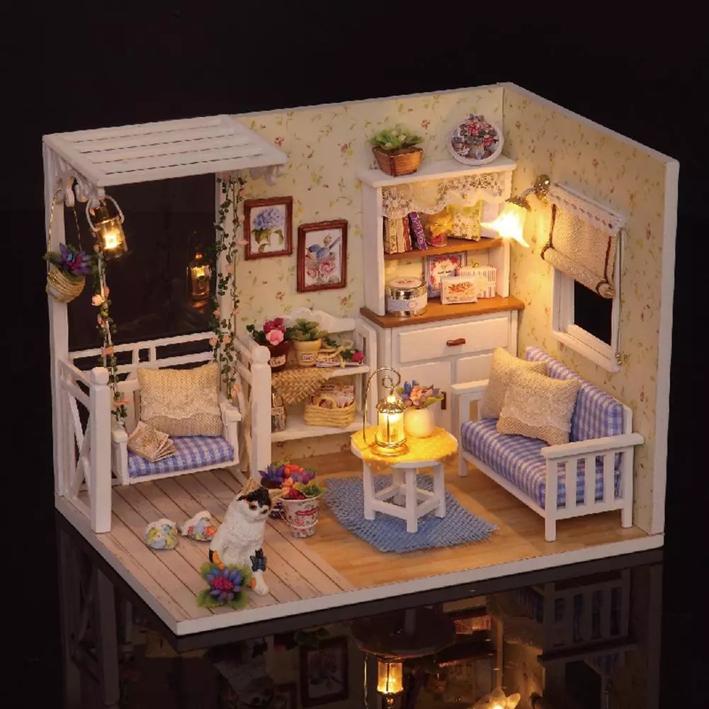 Miniature Dust Cover 3D Wooden Miniaturas Doll House Furniture Diy Dollhouse Toys for Children Birthday Gifts Kitten Diary H013