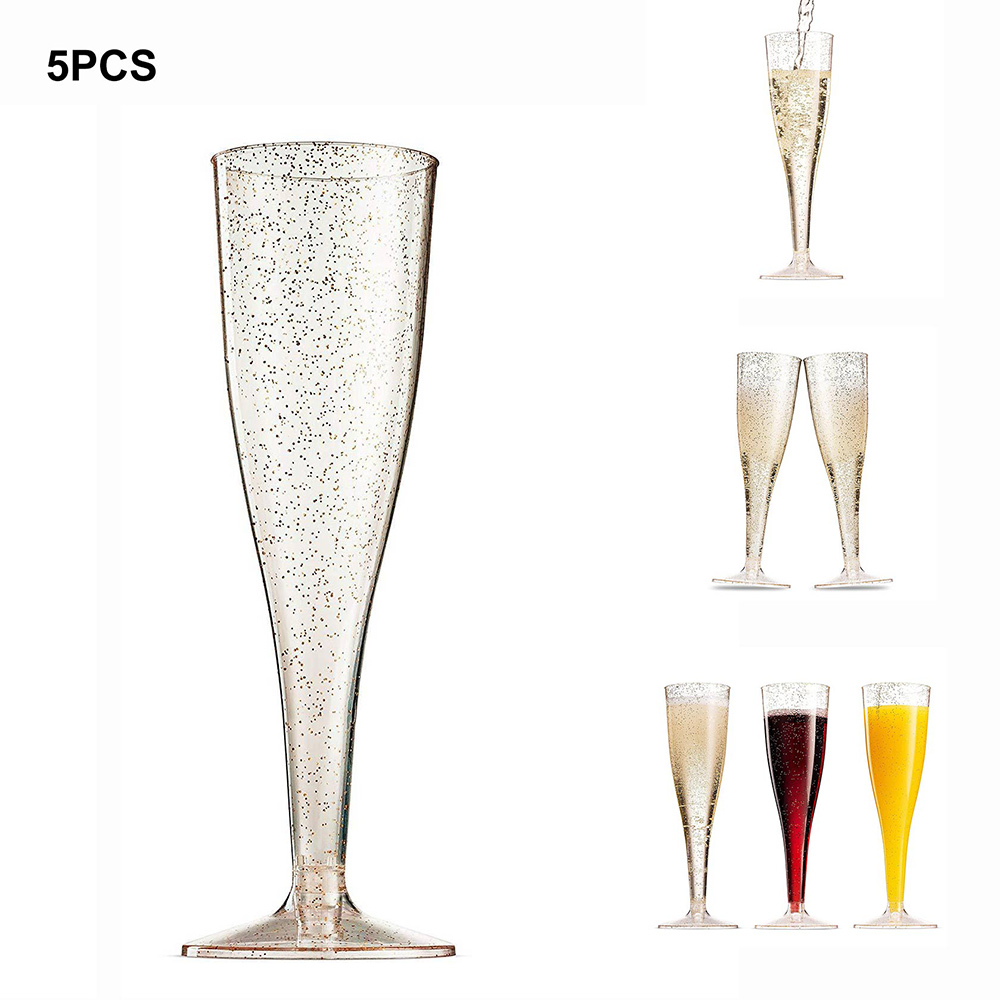 5Pcs Champagne Cocktail Wine Flute Plastic Drink Cup Marriage Party Decoration Cup Wedding Toasting Glasses New Year Feast Decor