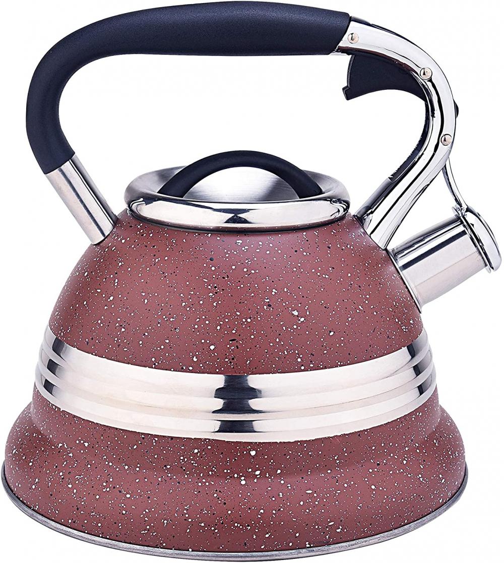 Red with Stainless Steel Design Whistling Tea Kettle