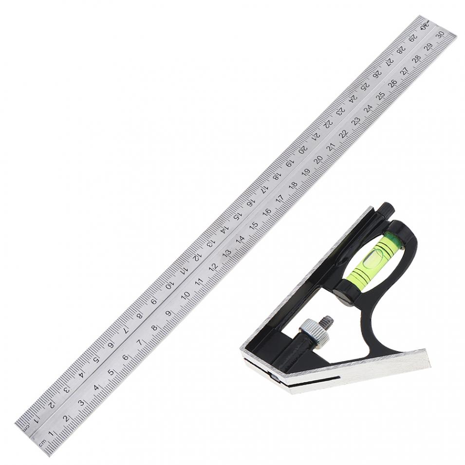 12 Inch 300mm Adjustable Stainless Steel Combination Square Angle Ruler 45/90 Degree Multifunctional Woodworking Measuring Tool