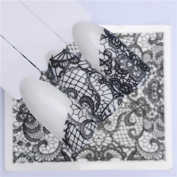 Nails Water Transfer Nail Art Stickers Decals Black Lace Flowers Design DIY French Manicure Foils Stamp Tools