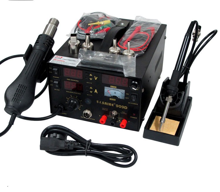 SAIKE 909D 3 in 1 Hot air gun soldering station Rework stations Desoldering station DC regulated power supply 15V 1A