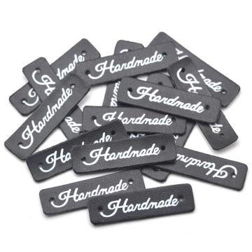 KALASO Wholesale 30pcs Black Handmade Labels Clothes Garment PU Leather Labels Hand Made Tags Jeans Bags Shoes Sewing Supplies