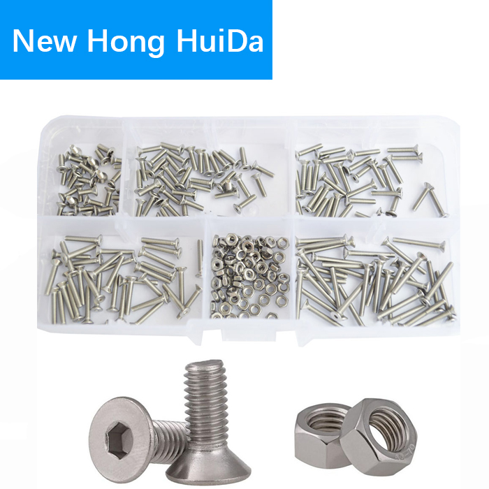 M2 M3 M4 M5 M6 Hex Socket Flat Head Machine Screw Metric Thread Countersunk Hexagon Bolt Assortment kit Set 304 Stainless Steel