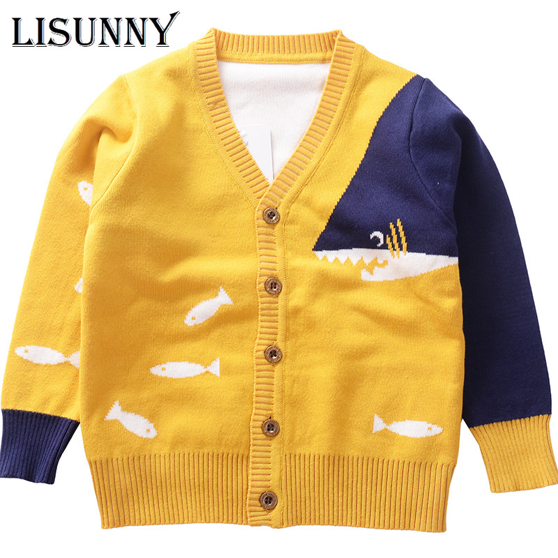 Baby Boys Sweater Cardigan Coat 2020 Autumn Winter Children's Sweaters Kids Knit Clothes Cartoon Whale V-Neck Toddler Sweaters