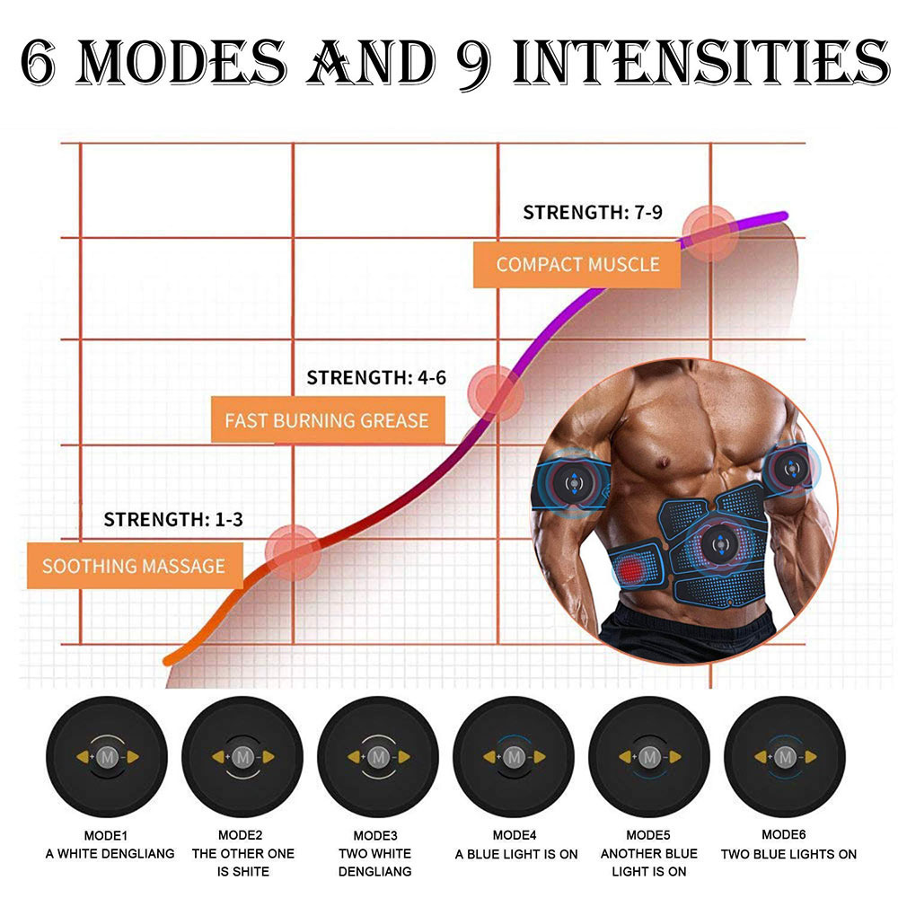 Abdominal Muscle Stimulator Toner Rechargeable Smart Abs Fitness Gear Electronic Electrostimulation Exercise Home Gym Equipment