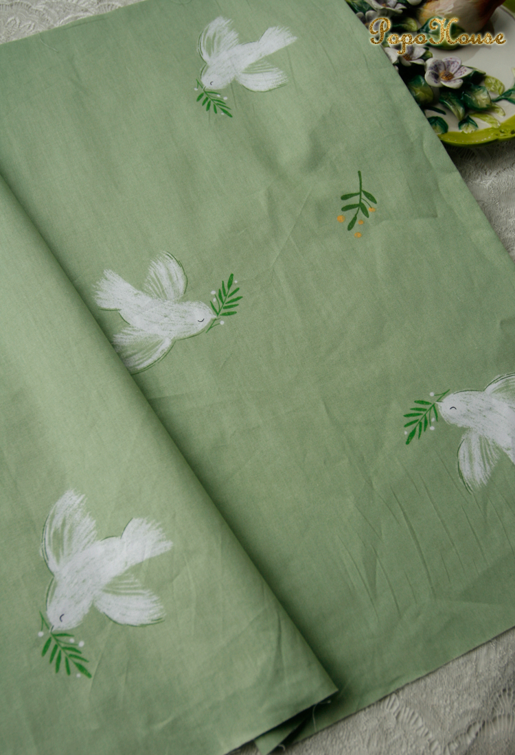 160x50cm Customized Popohouse Fresh Green Olive Leaf Pigeon Pure Cotton Twill Fabric Ins Girl Bedroom Tablecloth Clothing Fabric