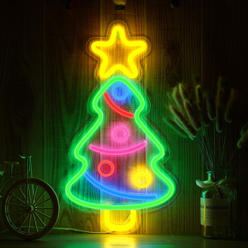 Christmas Tree Shaped Led Neon Sign Cute Panel Light Neon Pub Room Pastry Display Commercial Christmas Party Wedding Decorations