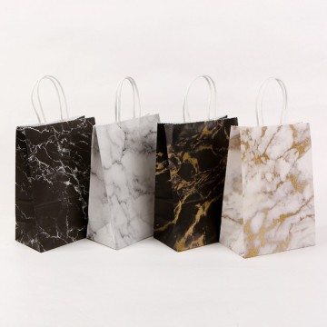 Festival Gift Paper Bag Marble Design Printing White Kraft Paper Packing Bags Twist Paper Handle