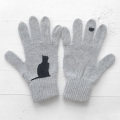 Winter Cashmere Gloves Cat Bird Cartoon Partern Printing Patchwork Woolen Warm Mittens Full Finger For Women Men Unisex