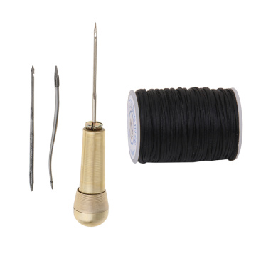 Sewing Awl Hand Stitcher with 1.2mm Black Flat Waxed Line Thread for Leather Craft Shoes Repair