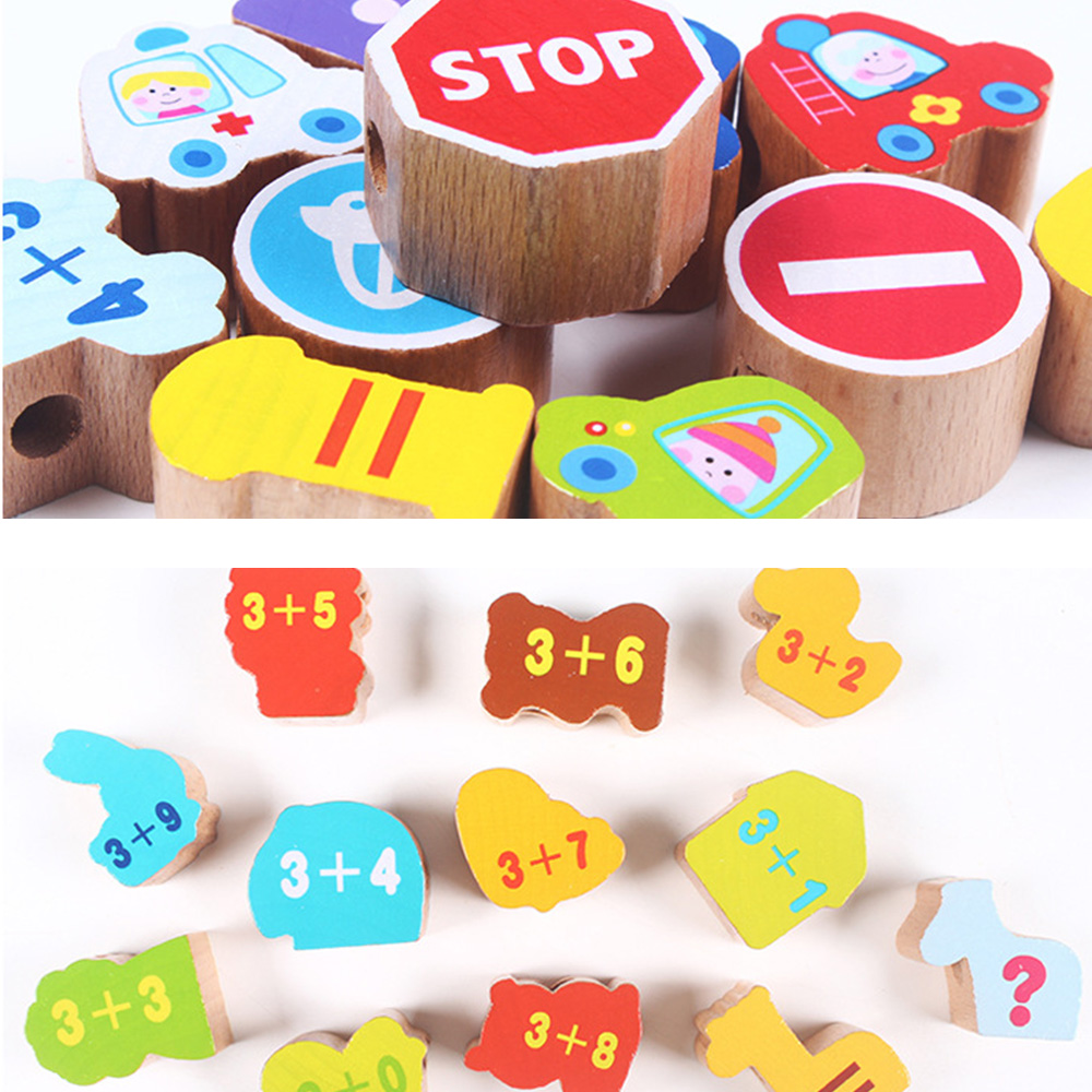 Beaded Wooden toys Baby DIY Toy Cartoon Fruit Animal Stringing Threading Wooden beads toy Monterssori Educational for Children