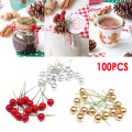 100Pcs Mini Artificial Berries Pearl Plastic Stamens Flowers Fruit Cherry For DIY Craft Wedding Christmas Berries Gift Decor