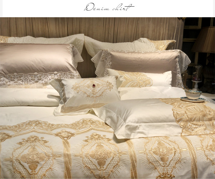 Wide Golden Lace Duvet /Comforter Cover Set Pink White Premium Egyptian Cotton Bedding set Luxury Queen King size Bed sheet set