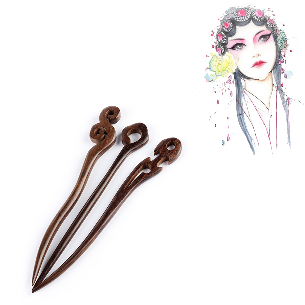 1PC Chinese Retro Sandalwood Black Wood Hand-Carved Tapered Hair Stick Chopstick Hairpin Women Styling Hair Accessories Tools