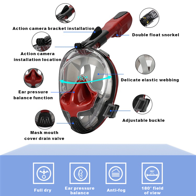 Profession Silicone Diving Mask Full Dry Double Floating Bead Waterproof Breathing Tube Swimming Training Snorkeling Equipment