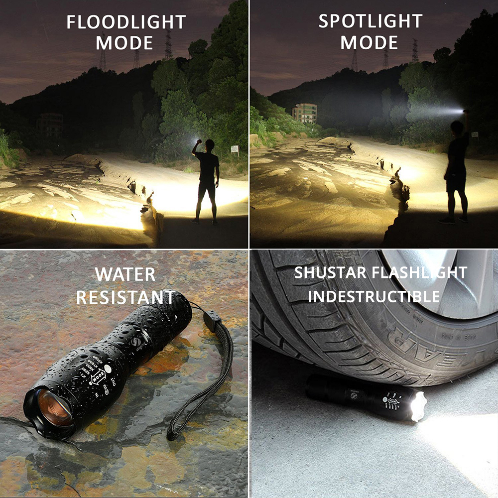 Shustar Led flashlight Ultra Bright torch L2/V6 Camping light 5 switch Mode waterproof Zoomable Bicycle Light use 18650 battery
