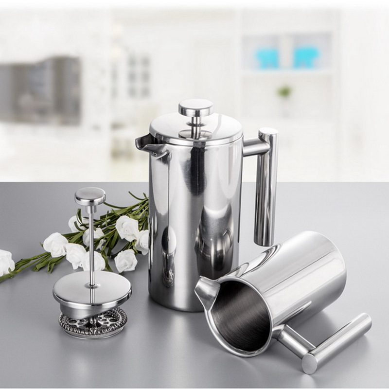 1pc Coffee Tea Pouring Kettle Insulated Stainless Steel French Presses Coffee Maker Best Double Walled Cafetiere Pot 350-1000ML