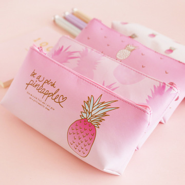 Fresh Pineapple PU Multifunctional Pen Pencil Bag Storage Bag Student Stationery Girls Gift