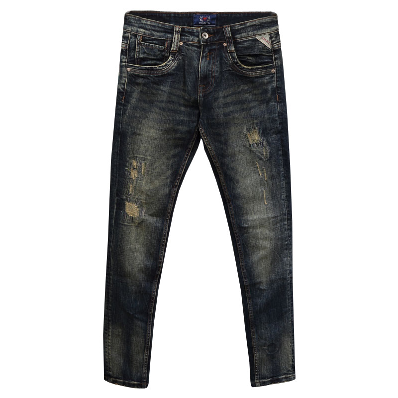 Italian Style Fashion Men Jeans Retro Wash Black Blue Slim Fit Ripped Jeans Men High Quality Streetwear Vintage Designer Jeans
